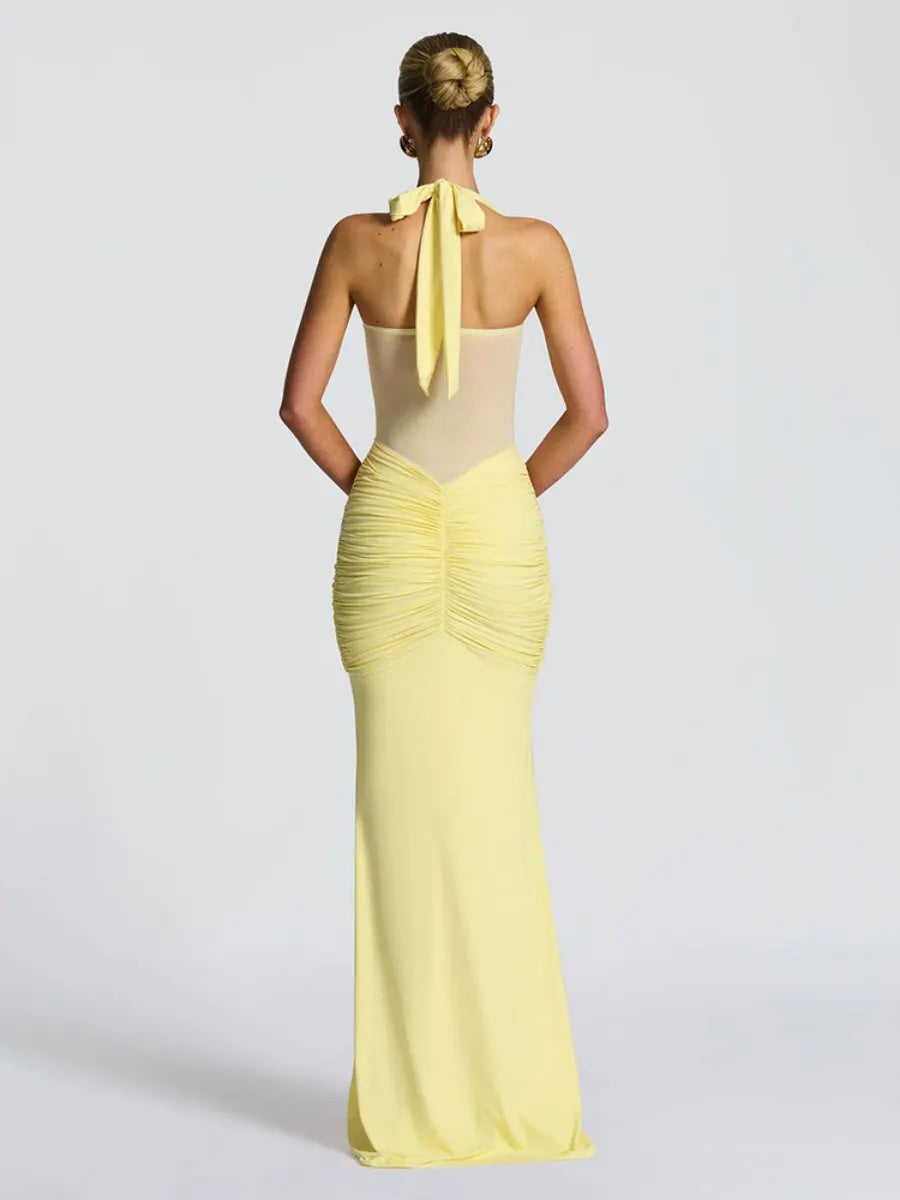 Neckband Lace Up Mesh Formal Dress Maxi Dresses