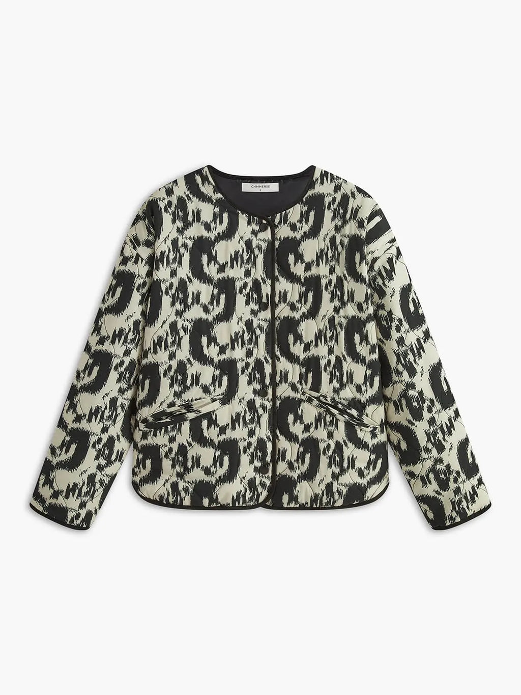 Quilted Jacket with Abstract Print and Snap-Button Closure
