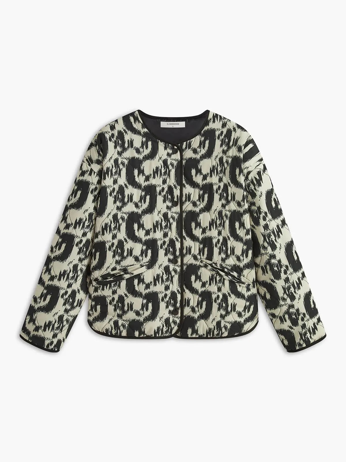Quilted Jacket with Abstract Print and Snap-Button Closure