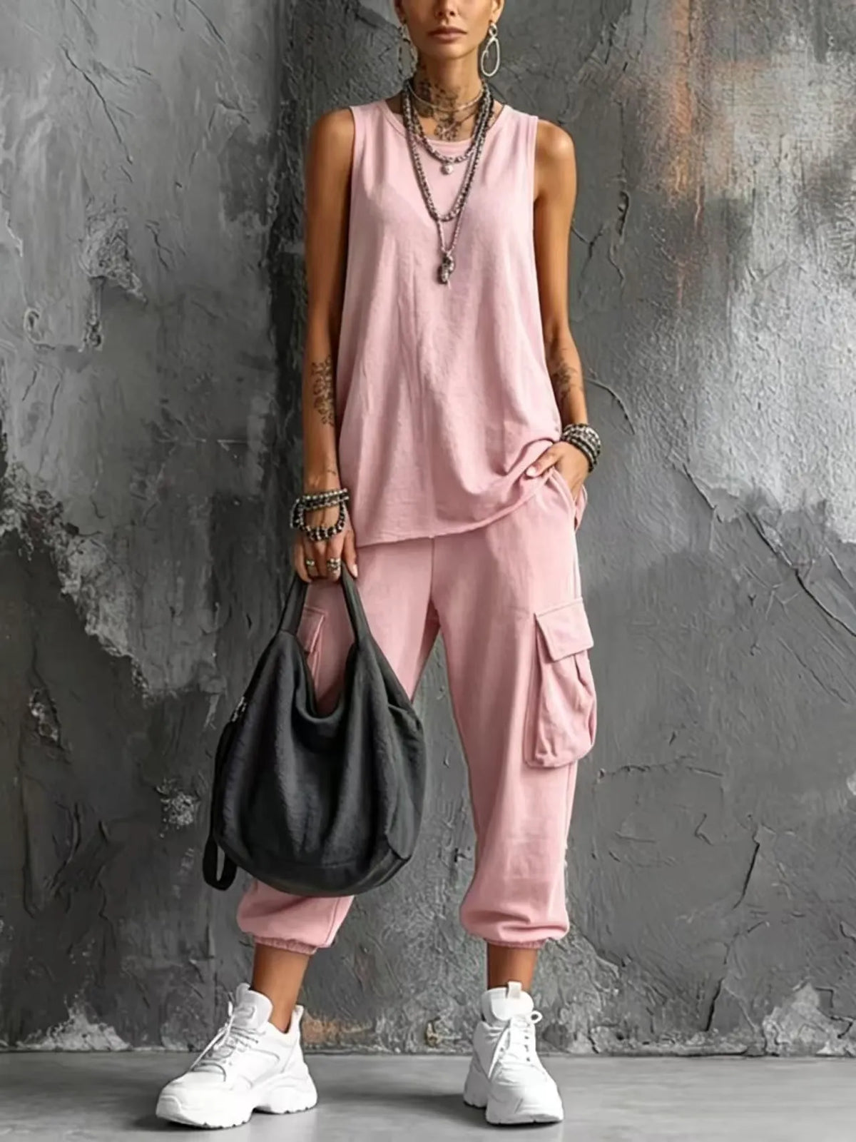 Dark Gray Vest And Jogger Cargo Pants Casual Suit