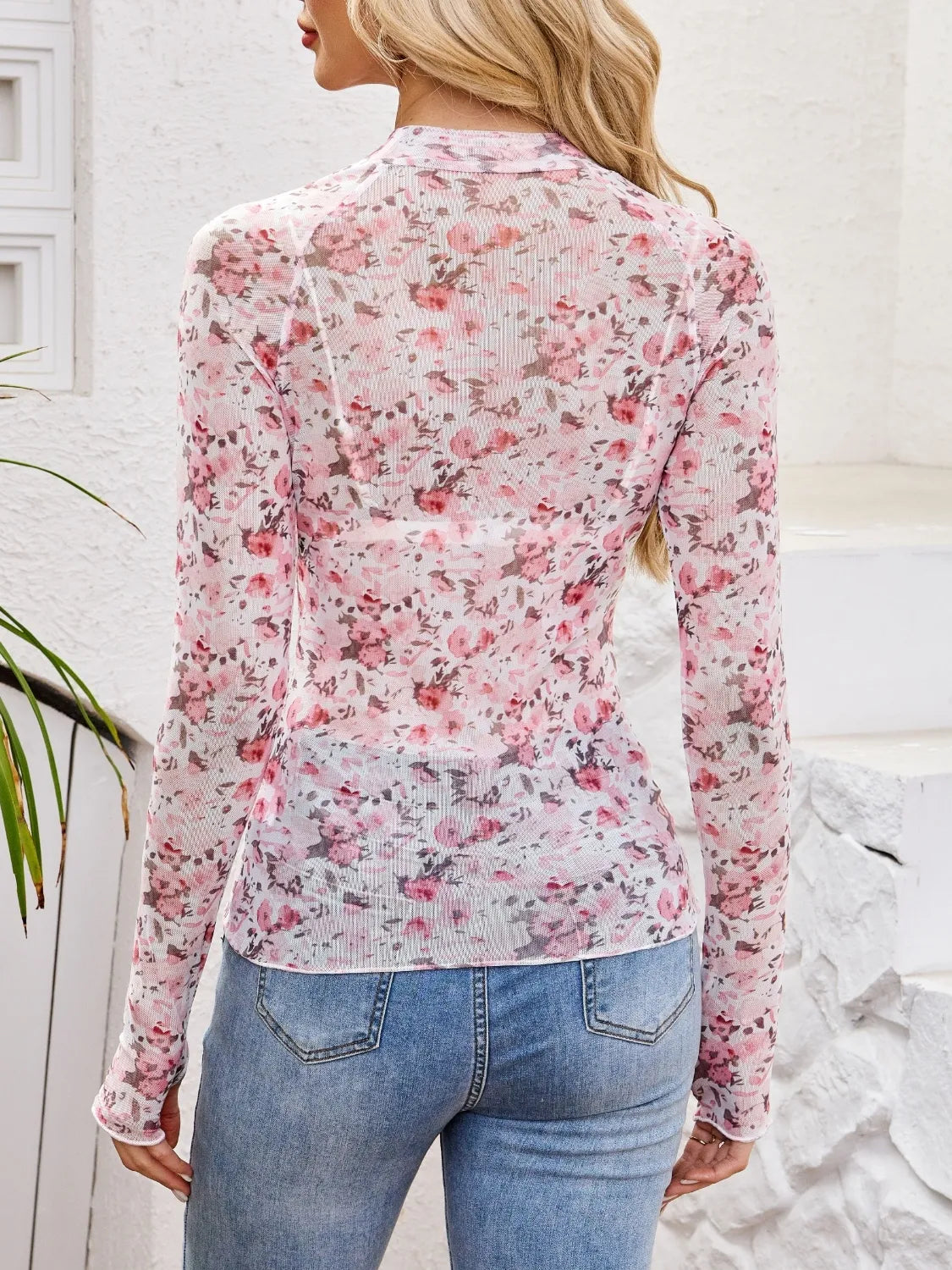 Blouse Top Floral Mesh Bodycon Sheer Elegant Party