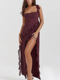 Maxi Dress Ruffled Square Neck Side Slit Elegant Party