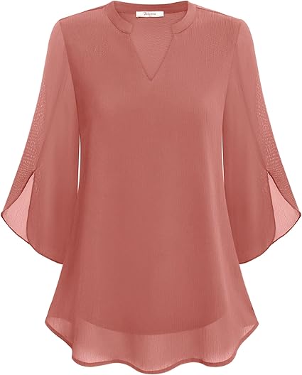 Airy Loose-Fitting Blouse for Women with Split Neck and Three-Quarter Sleeves