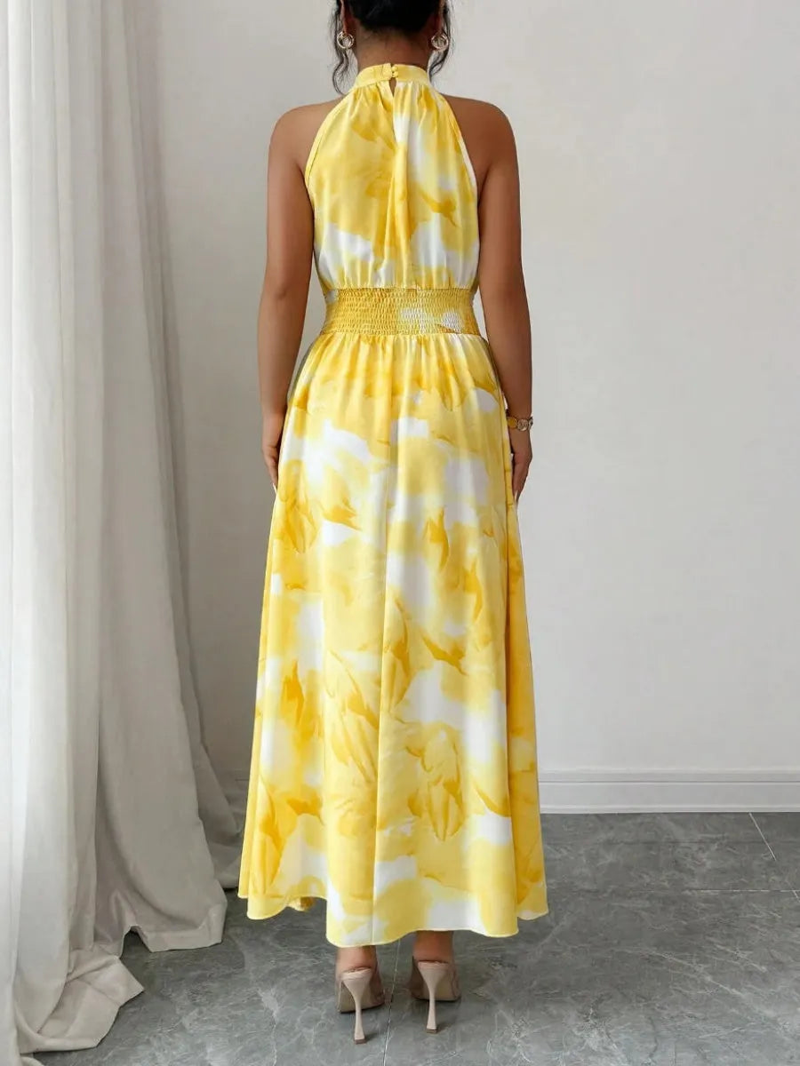 Printed Halter Sleeveless Vacation And Leisure Maxi Dresses