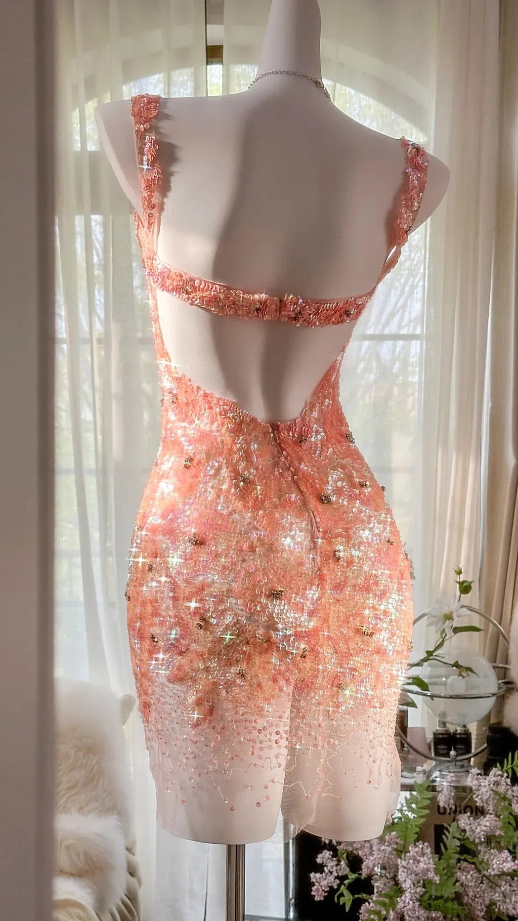 Orange Grapefruit Luxurious Sfumato Exquisite shiny Beads Short sequins Chiffon Fairy Homecoming Dress Prom Dress Evening Dress Cocktail Party Dress Prom Dress Date Dress