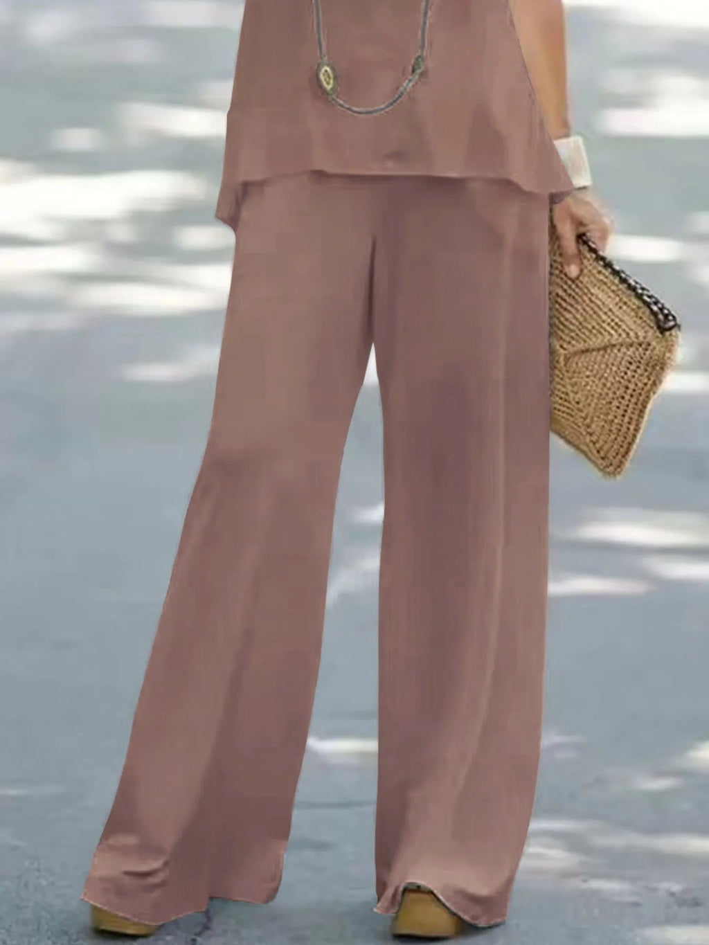 Outfit Set Loose Fit Wide Leg Pant Strechy sleeveless