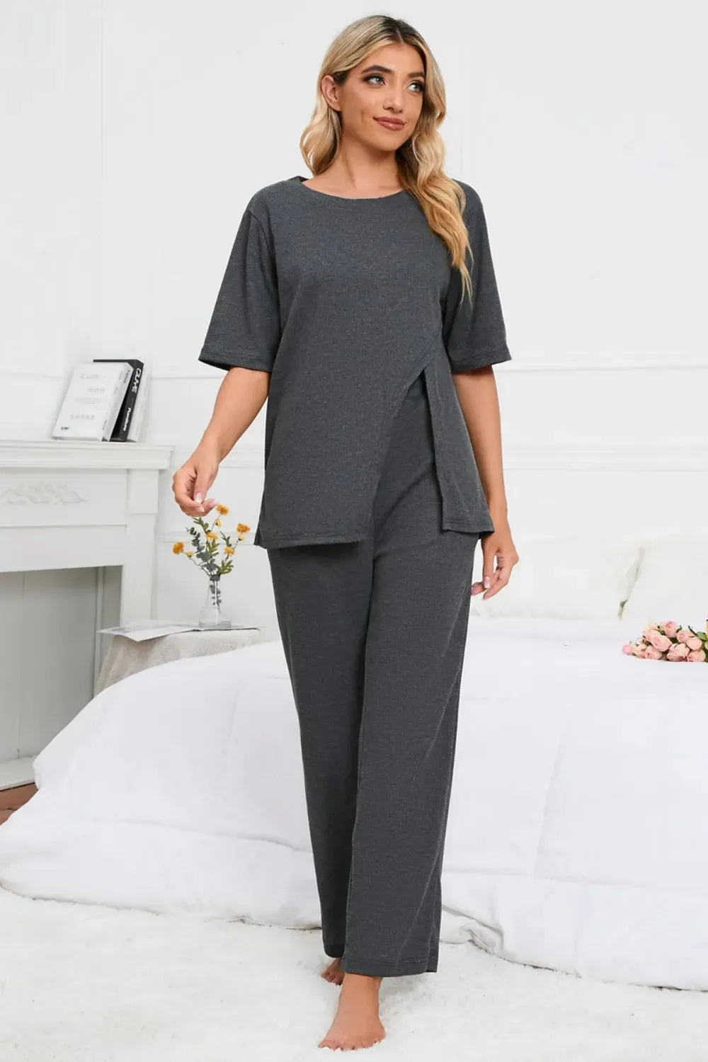Loungewear Set Minimalist Versatile Slit Tunic Top & Pants