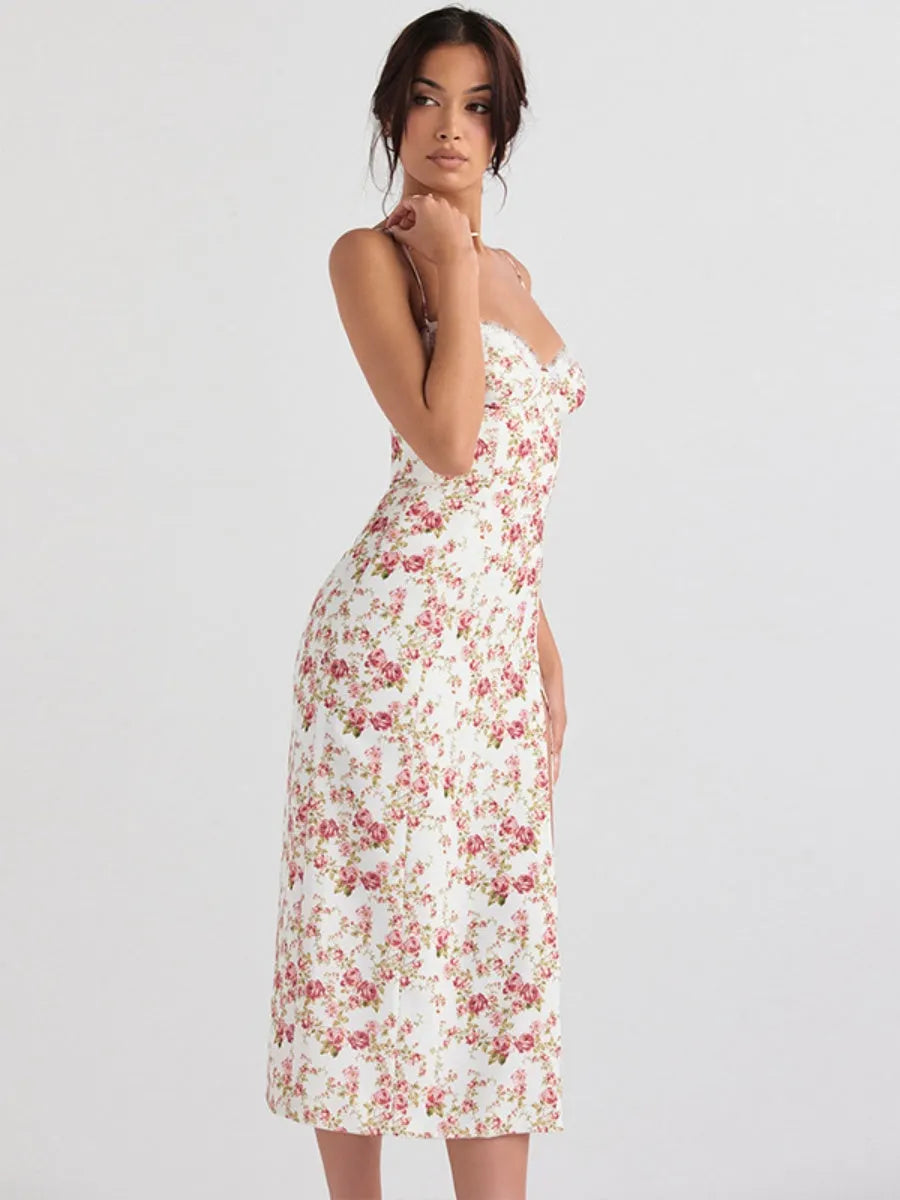 Floral Camisoles Lace Stitching Sexy Vacation And Leisure Maxi Dresses