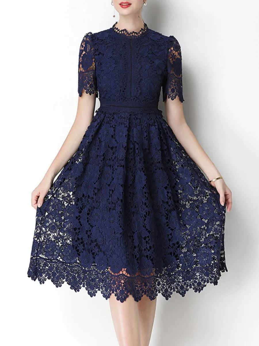 Hollow-out Water-soluble Lace Midi Dress