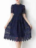 Hollow-out Water-soluble Lace Midi Dress