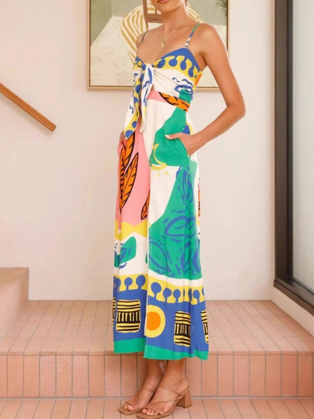 Maxi Dress Cami Beach Style Summer Tied Front Sleeveless