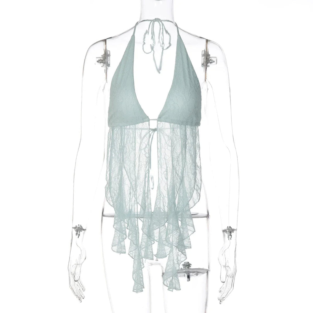 Saige Halter Lace Ruffle Top