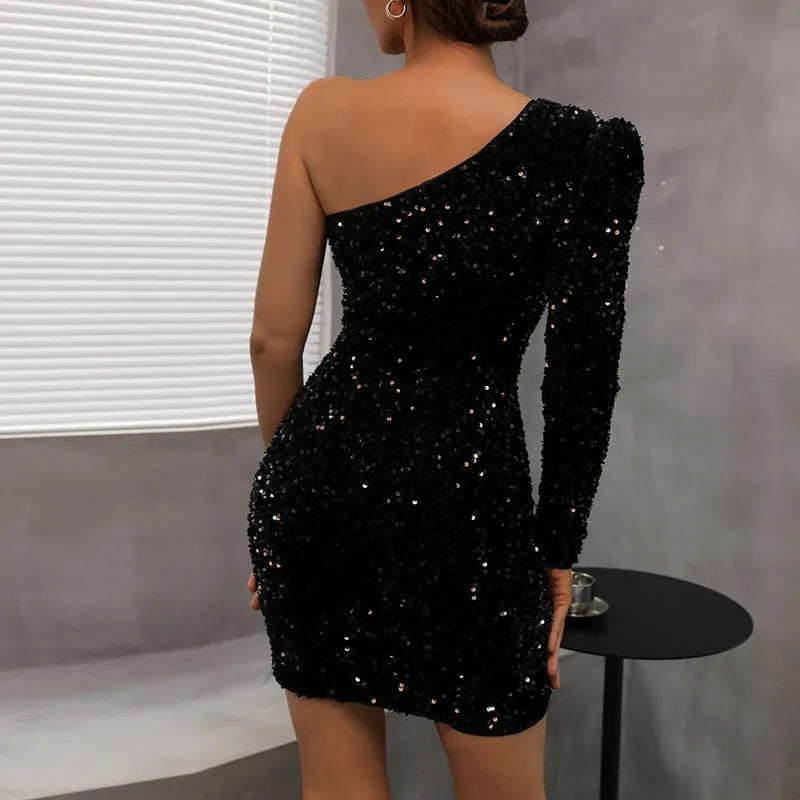 Asymmetrical Sequin Bodycon Mini Dress for Women