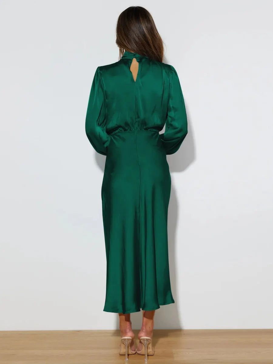 Satin Long Sleeve Zipper Solid Color Maxi Dresses