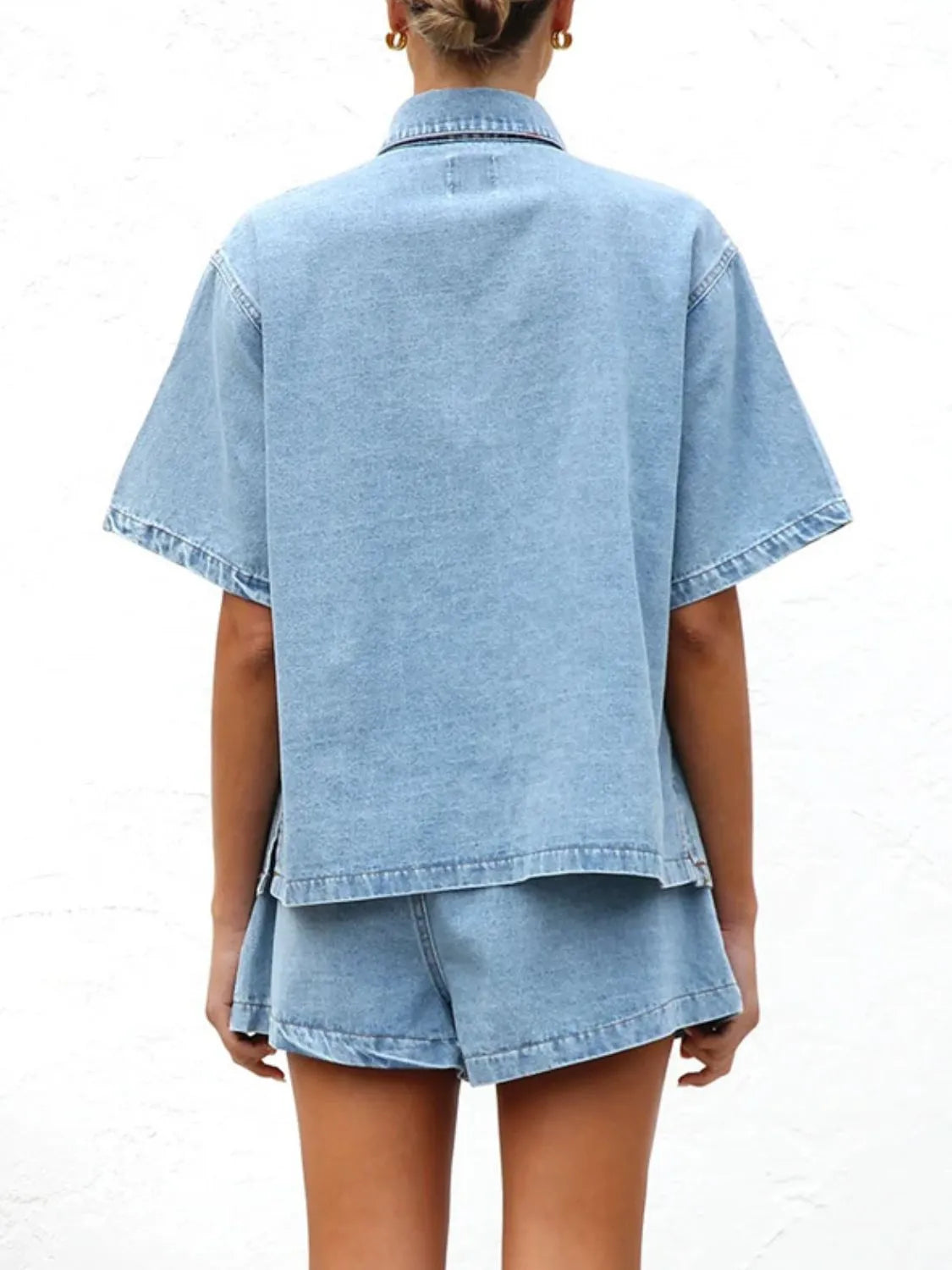 Denim Button-Up Top & Shorts Set