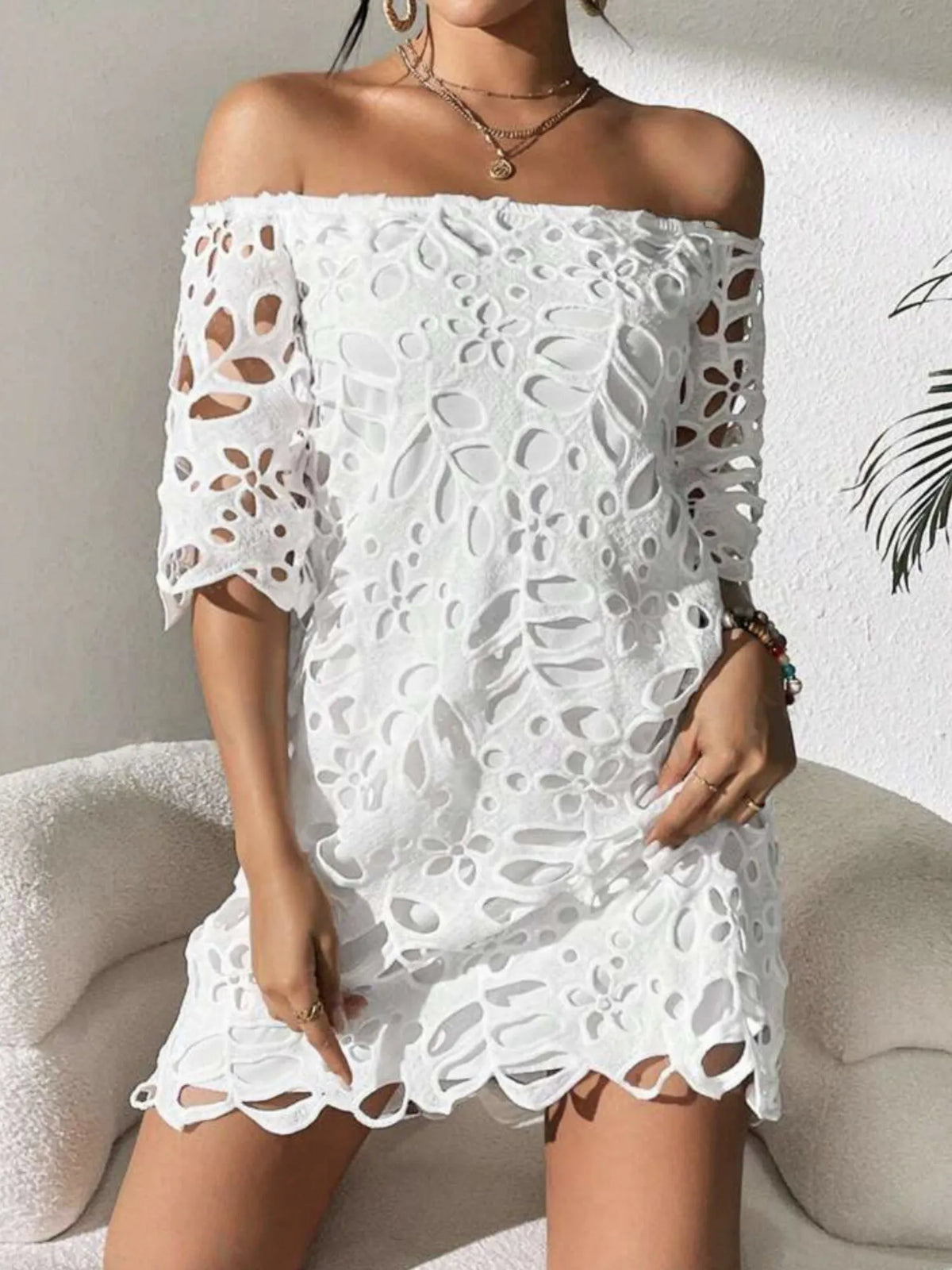 Lace Cutout Off-shoulder Mini&Short Dresses