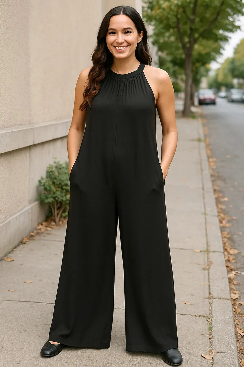 Tie Back Cutout Sleeveless Jumpsuit – Full Size Fit
