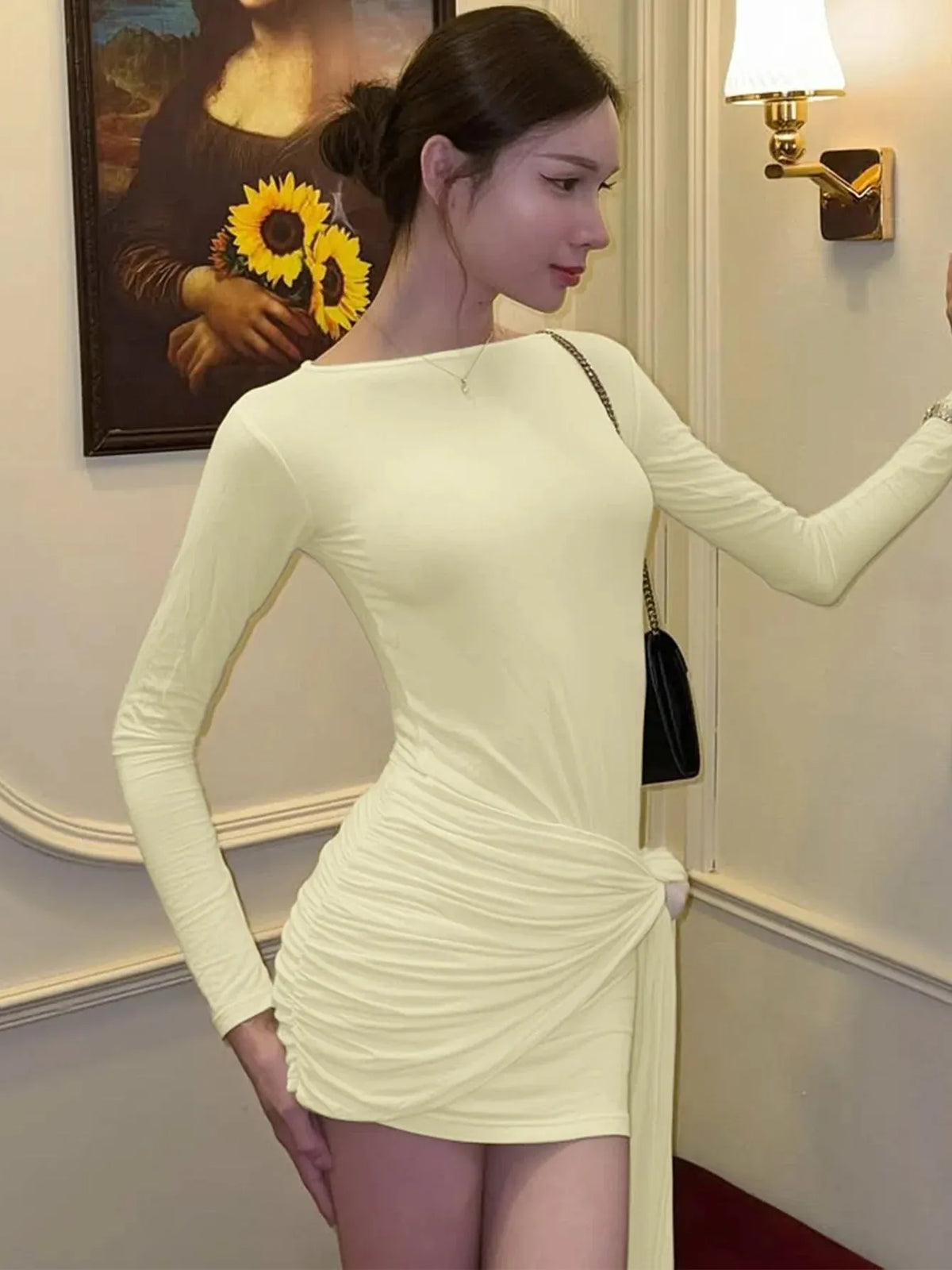 Bodycon Mini Dress with Waist Ribbon