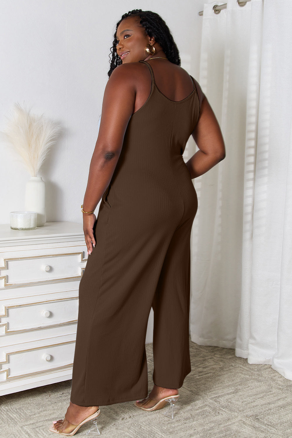 Spaghetti Strap V-Neck Jumpsuit – Full Size Casual