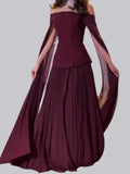Off-shoulder Mesh Splicing Ribbon Maxi Dresses