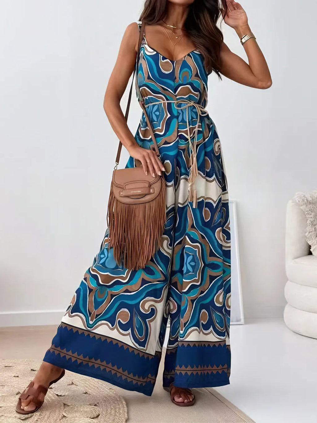 Boho V-Neck Wide Leg Jumpsuit