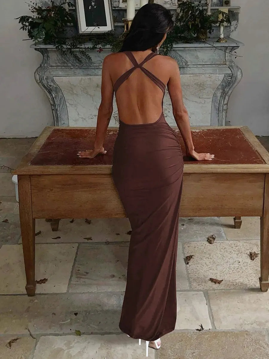 Pleated Bandage Slim-fit Hip-hugging Sexy Maxi Dresses