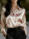Printed Single-breasted Slim-fit Satin Casual Shirts