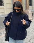 Double-Breasted Women's Peacoat in Wool Blend with Wide Sleeves