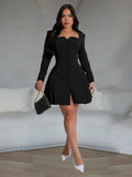 V-neck Button Big Swing Mini&Short Dresses