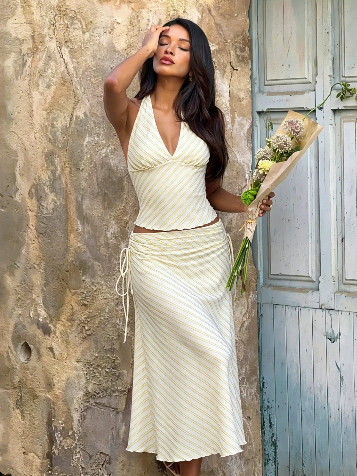 Avalon Striped Halter Skirt Set