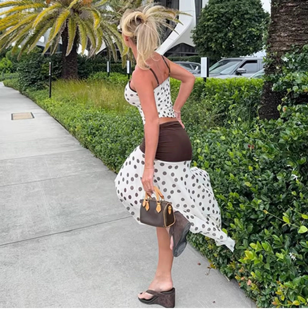 Polka Dot Asymmetric Skirt Set