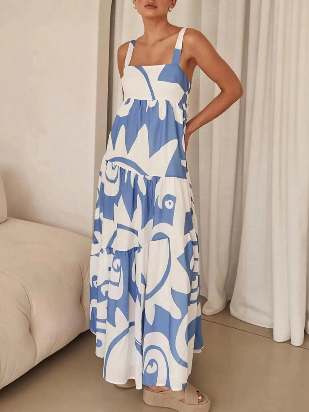 Maxi Dress Abstract Print Summer Square Neck Sleeveless