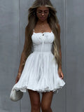Cotton Blend Lace Up Camisoles Beach Smock Mini&Short Dresses