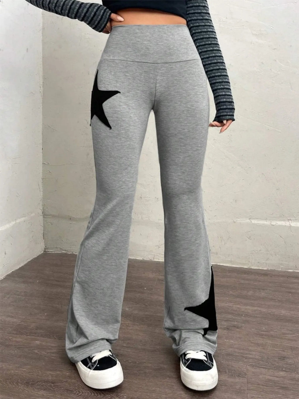 Five-pointed Star Elastic Tights High-waisted With A Slight Flare Pants