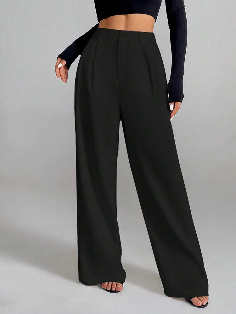 Solid Color Loose Button-down Suit Trousers