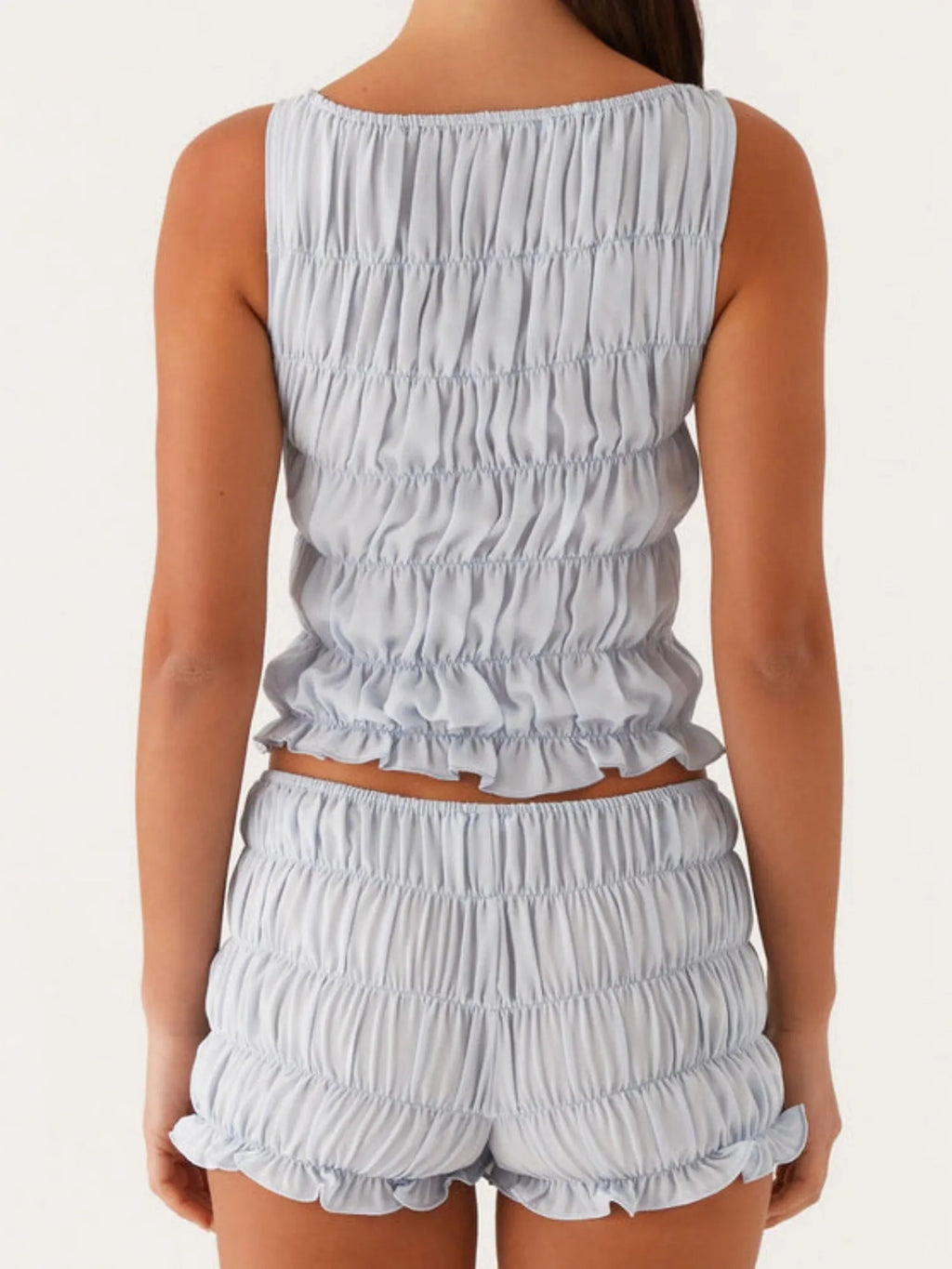 Pleated Navel Curled Hem Backless And Navel Exposed 2-piece Sets