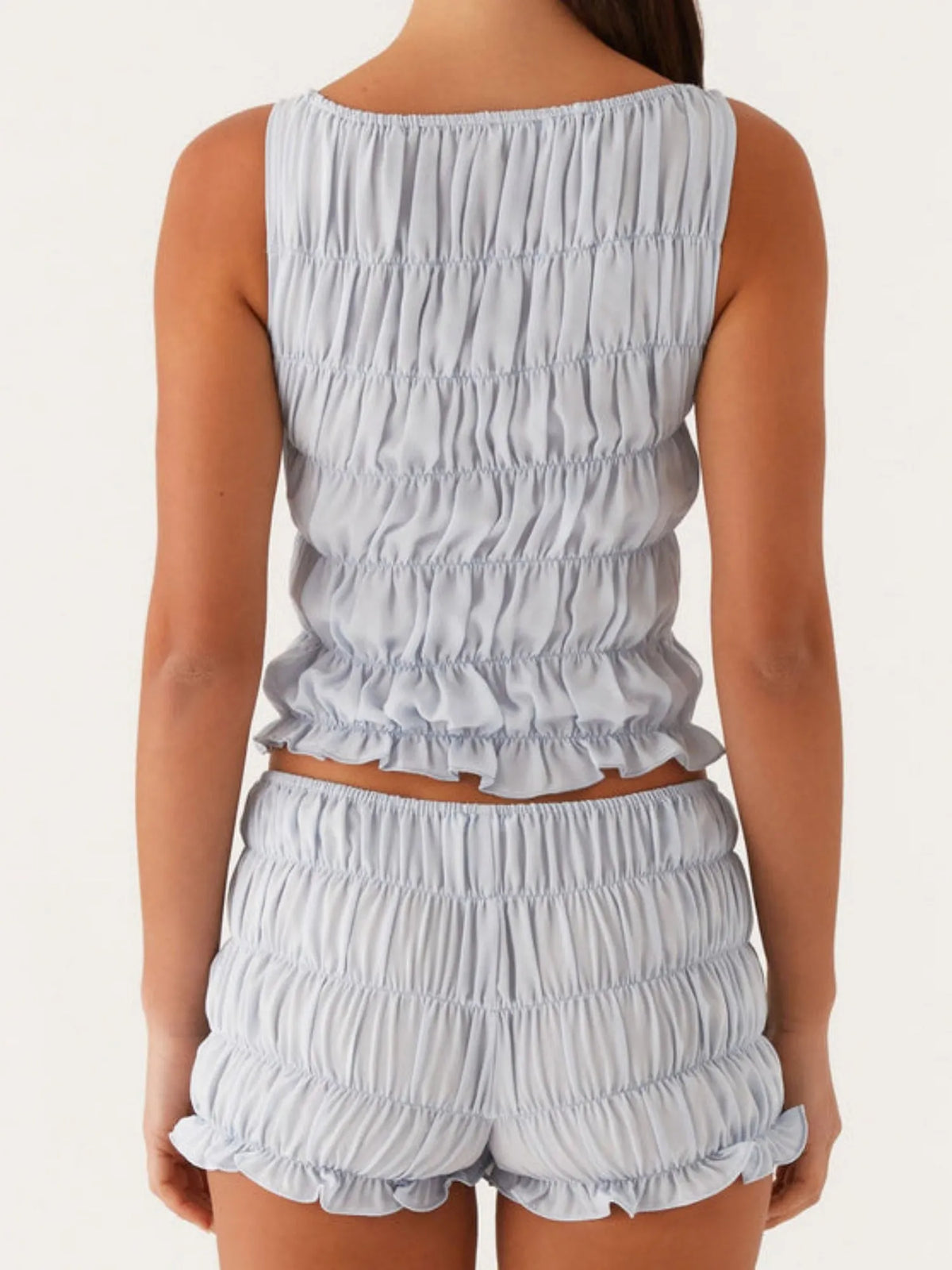 Pleated Navel Curled Hem Backless And Navel Exposed 2-piece Sets
