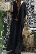 Casual Solid Lace V Neck A Line Dresses(No accessories)