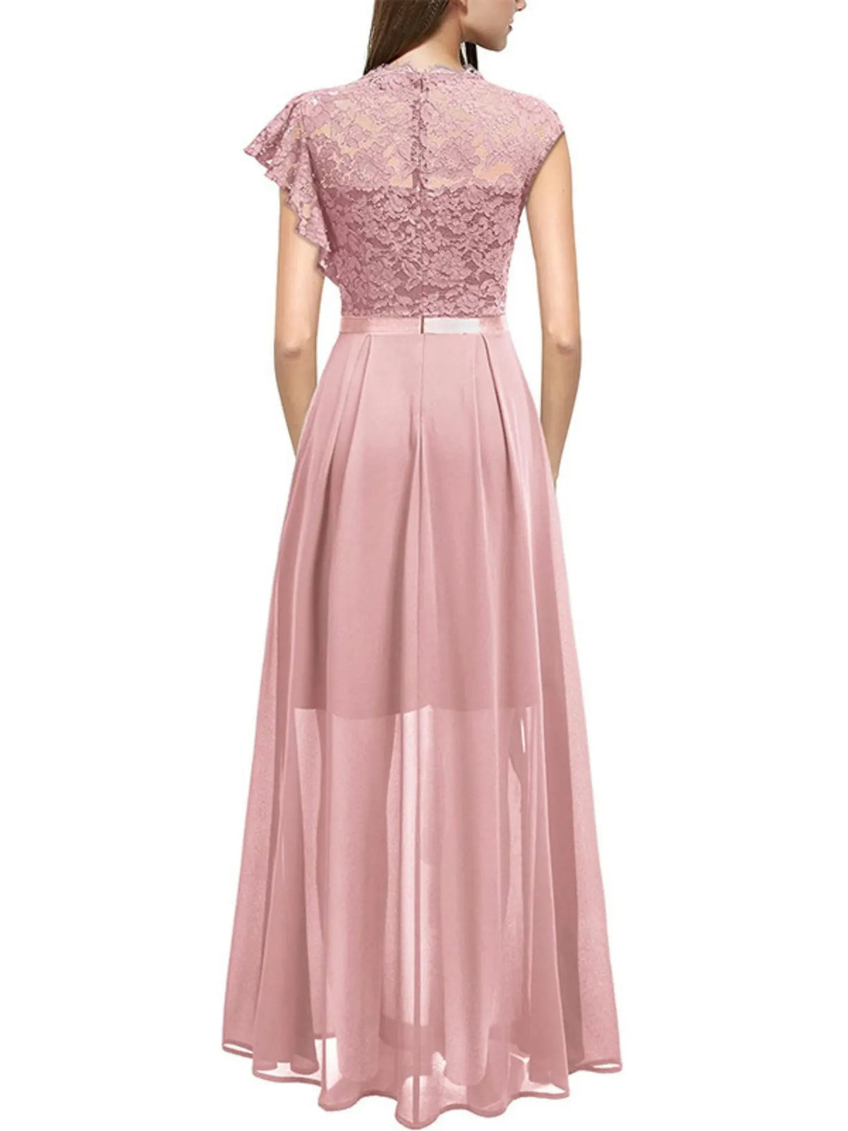 Lace Cutout Lace Patchwork Short-sleeved Long Dress