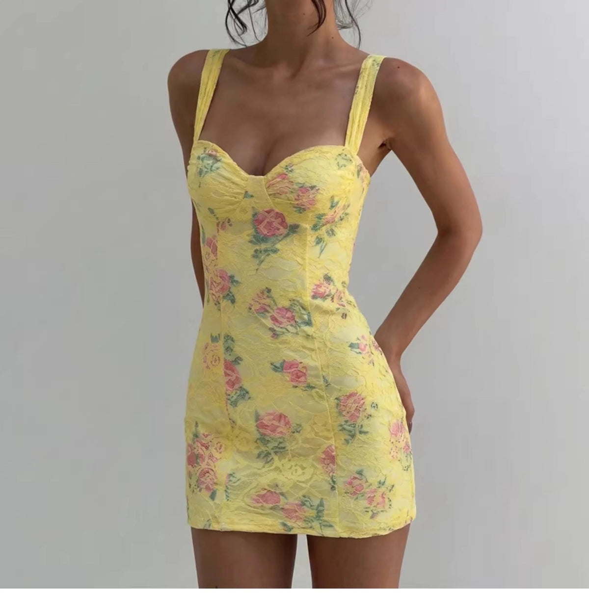Floral Lace Spliced Mini Dress