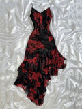 black red floral beaded long chiffon ball gown evening dress elegant chiffon birthday dress party dress