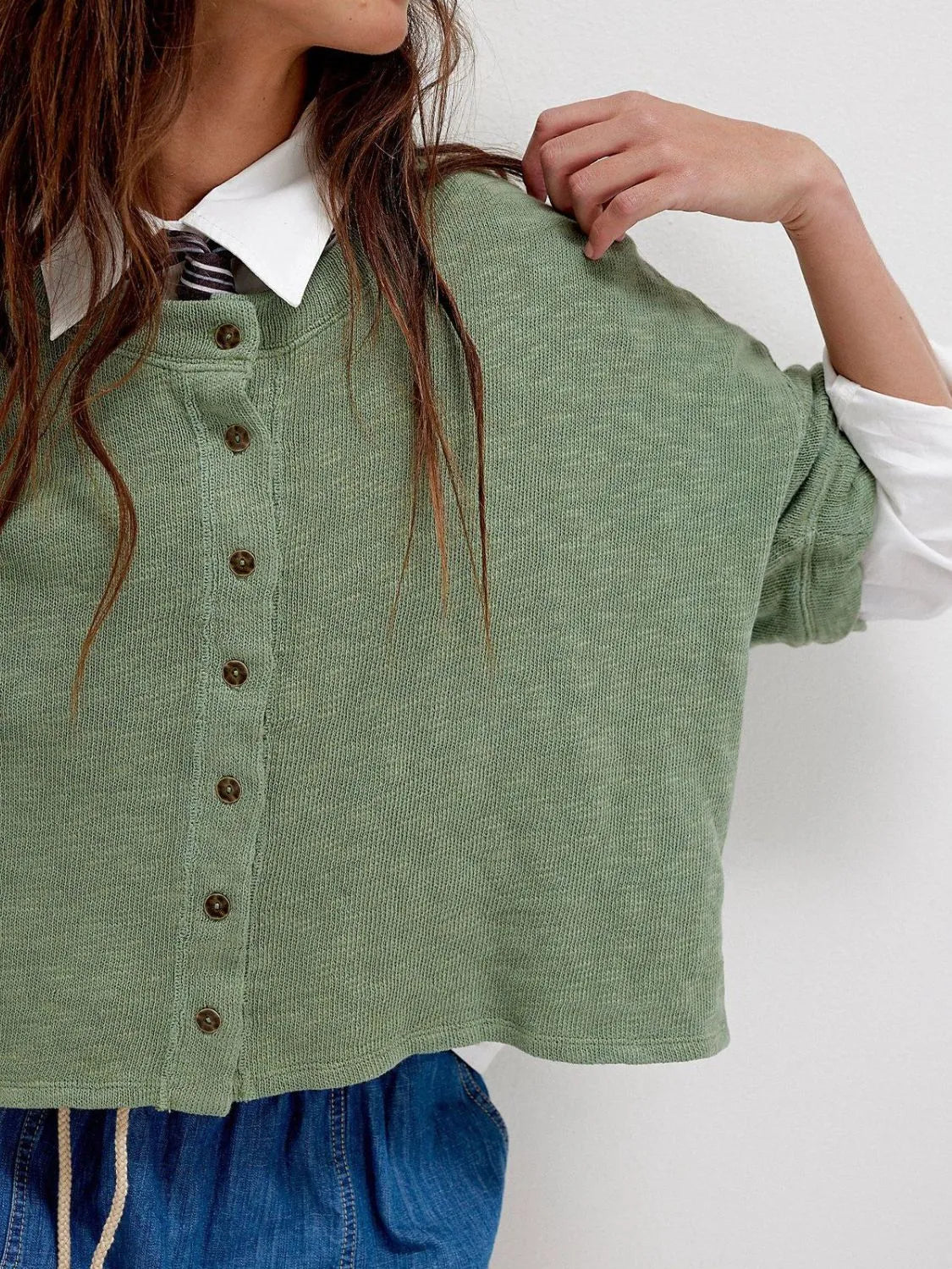 Shirt Basic Oversized Half Sleeve Button Front Boho