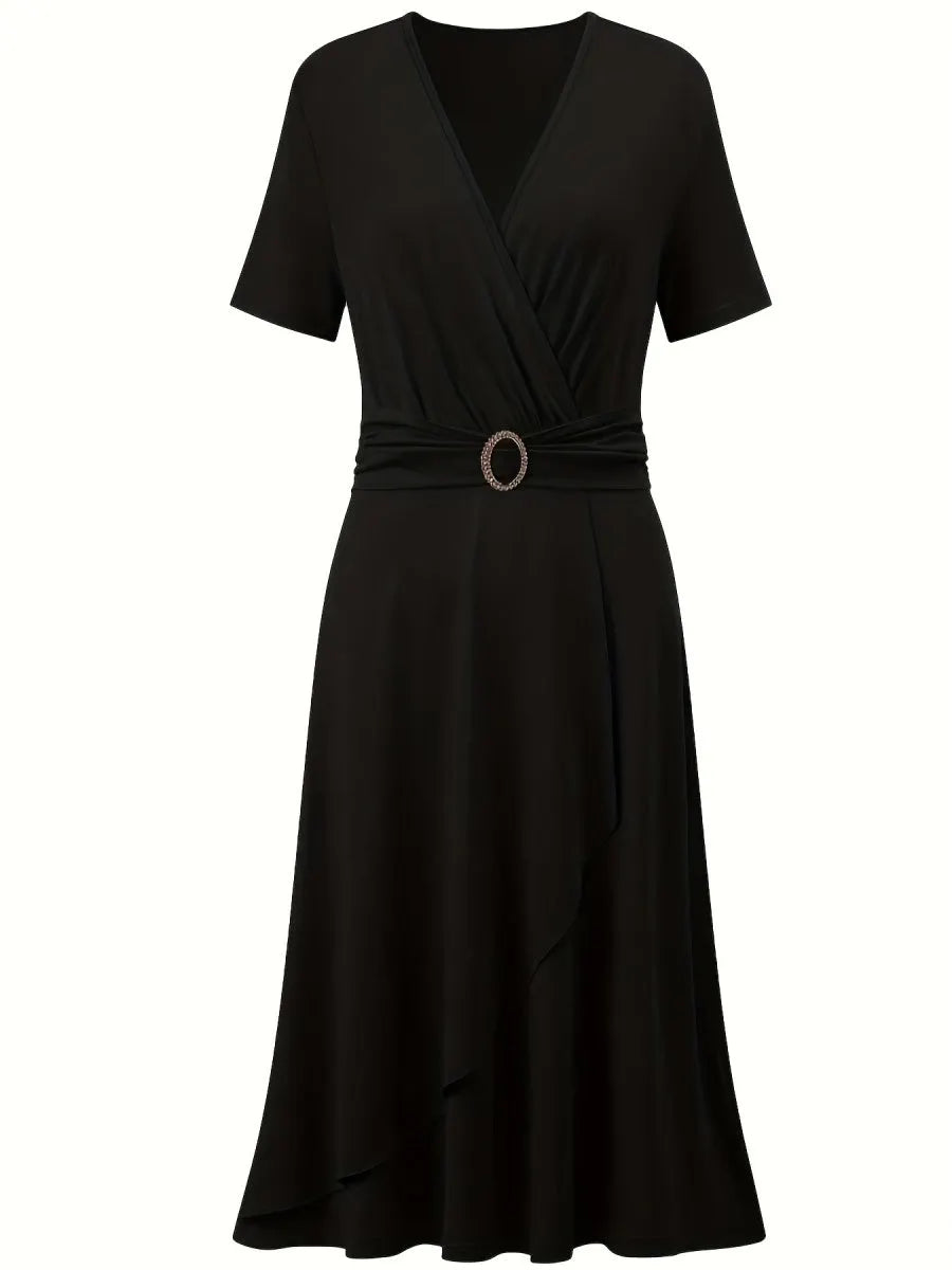 Grace Asymmetrical Knitting Large Skirt V-neck Midi Dresses