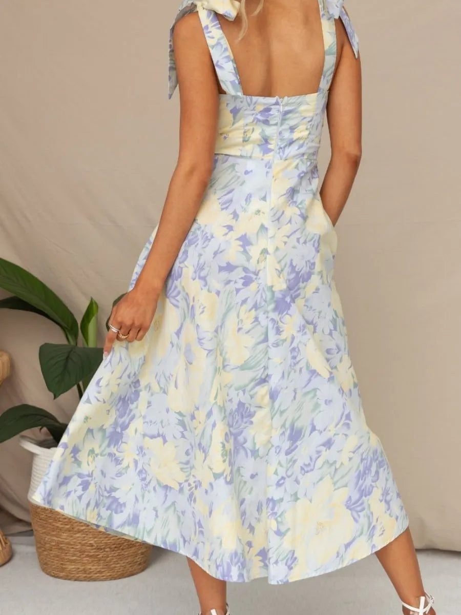 Floral Bandage Waist Midi Dresses
