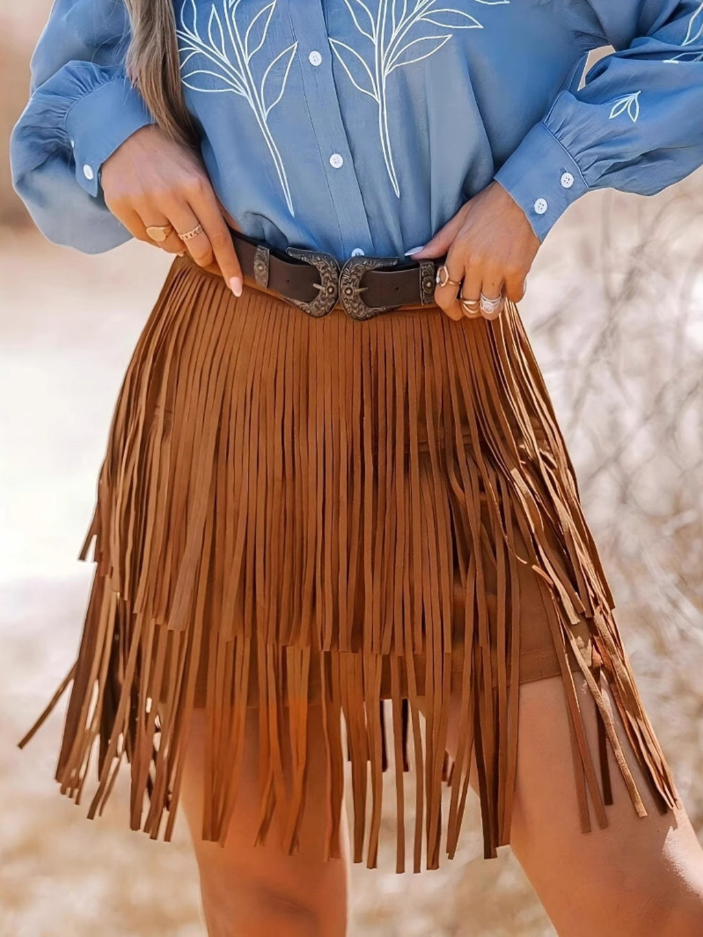 Imitation Suede Tassel Hem Cropped Skirts