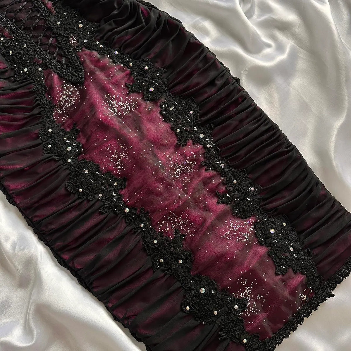 Berry pink stunning vintage fashion pleated mesh midi length elegant lace ball gown evening dress birthday party dress prom dress