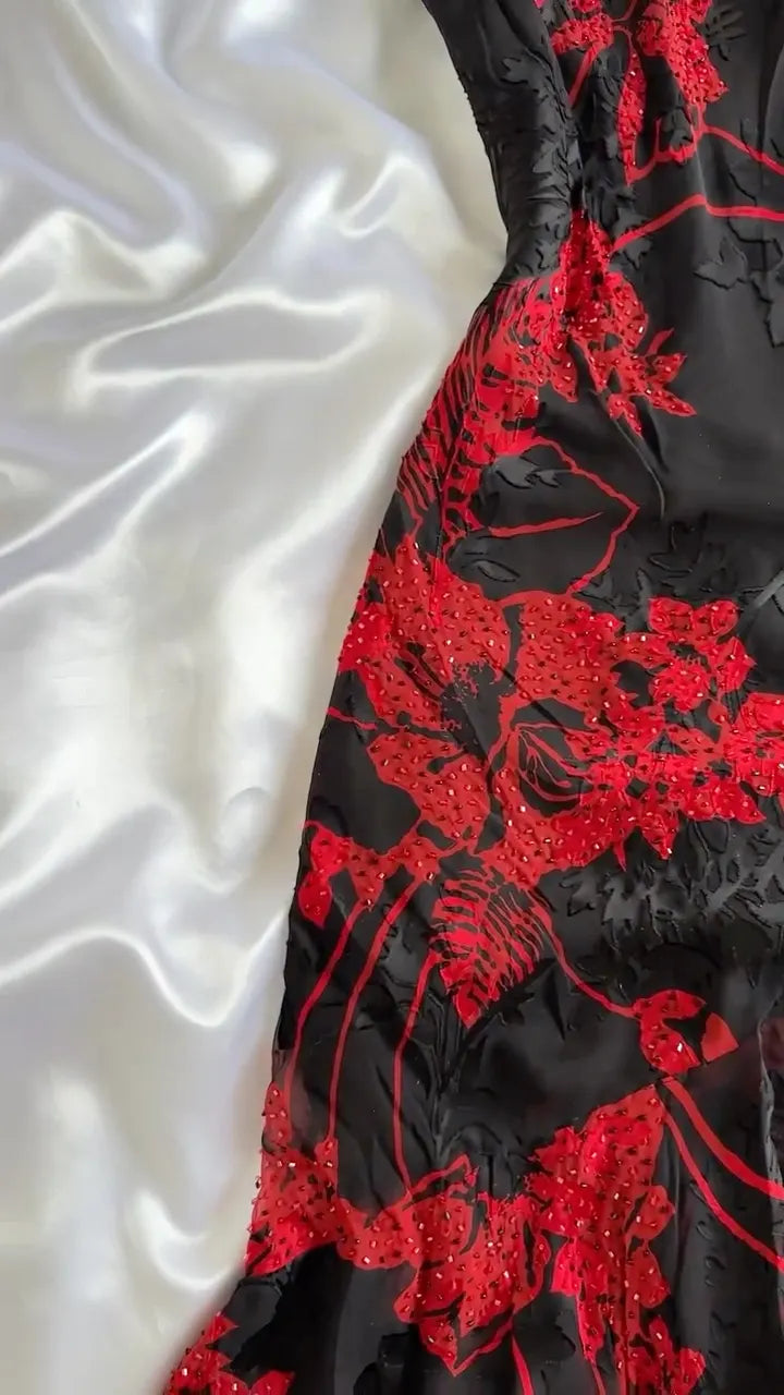 Floral Beaded Asymmetrical Dress