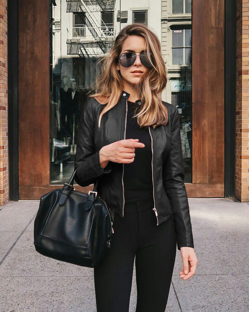 Fitted Women's Leather Jacket with Zipper