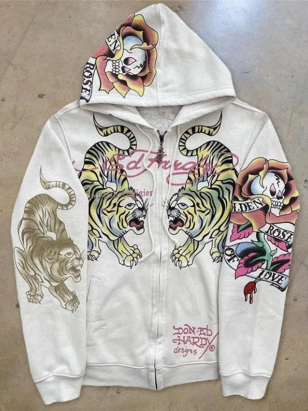 Tattoo Ghost 3D Print Zip-up Long Sleeve Hoodie