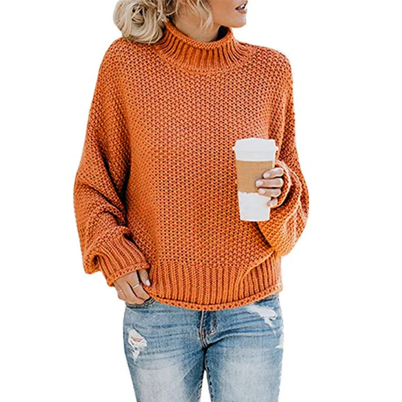 Women's Warm Oversized Turtleneck Sweater with Chunky Knit